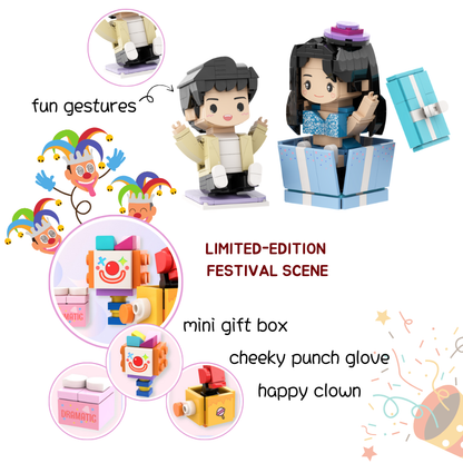 Custom Suprise Round Face Brick Figure with Photo Stand 2 Person