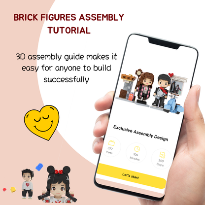 Custom Couple Round Face Brick Figure with Photo Display Stand 2 Person