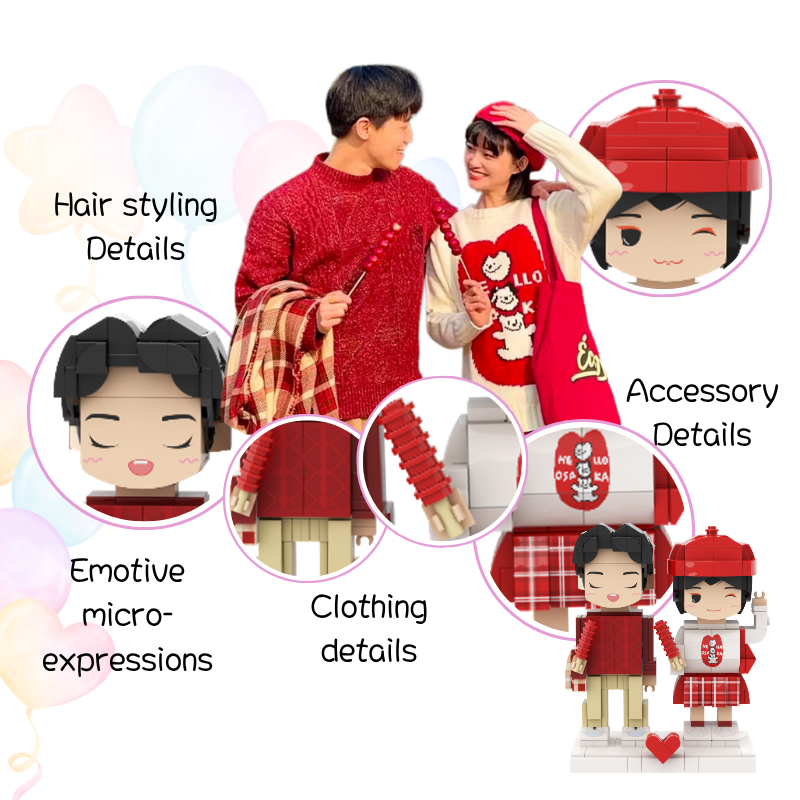 Custom Round face Brick Figure with Photo Display Stand 2 Person