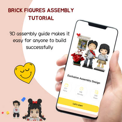 Custom Couple Round Face Brick Figure with Photo Display 2 Person