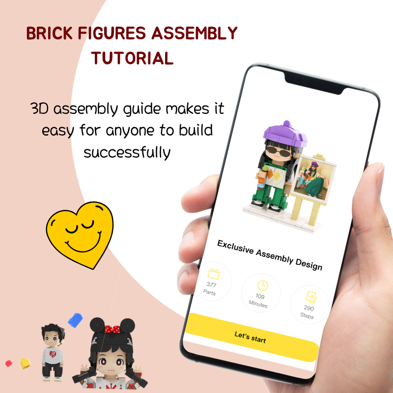 Custom Round Face Brick Figure with Easel Photo Display 1 Person