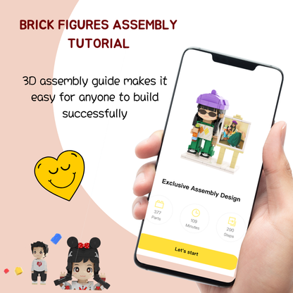 Custom Round Face Brick Figure with Easel Photo Display 1 Person