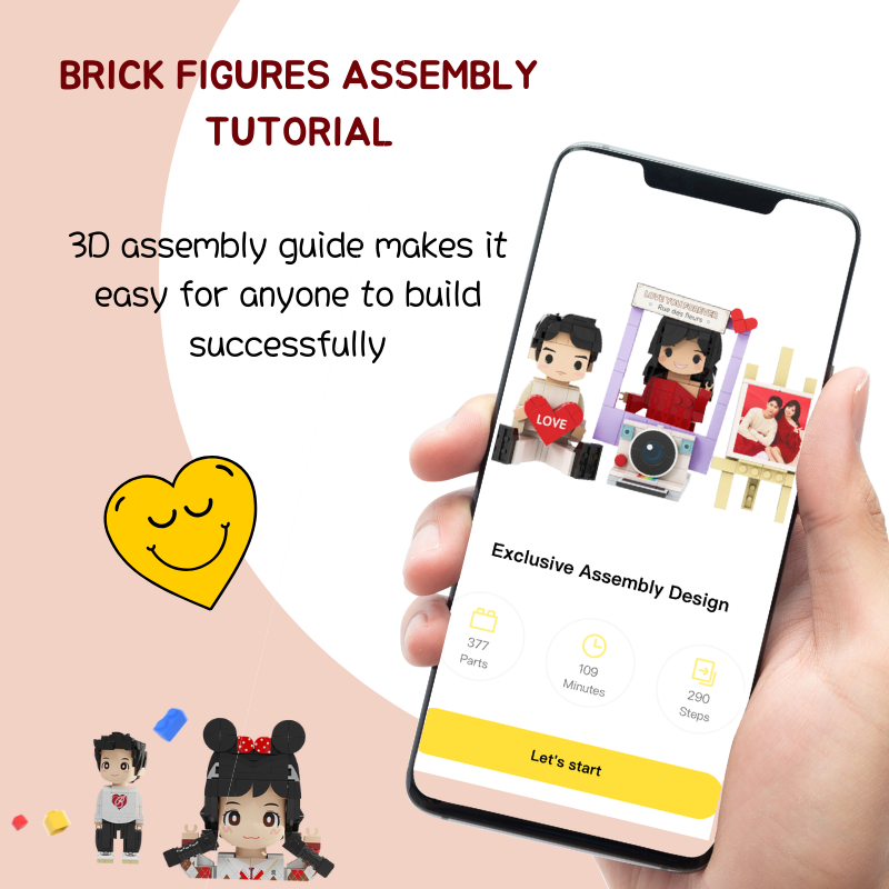 Custom Love Round Face Brick Figure with Easel Photo Stand 2 Person