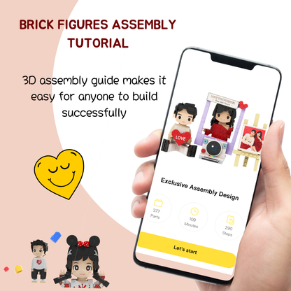Custom Love Round Face Brick Figure with Easel Photo Stand 2 Person