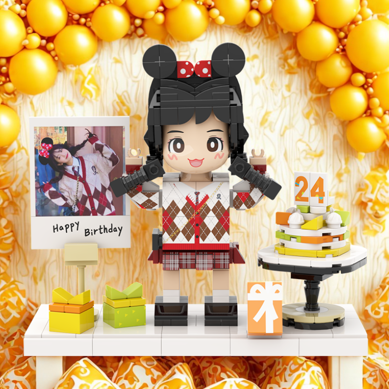 Custom Birthday Duduu Brick Figure with Photo Stand 1 Person