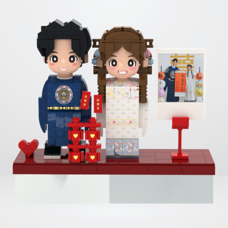 Custom Wedding Duduu Brick Figure with Photo Display Stand 2 Person