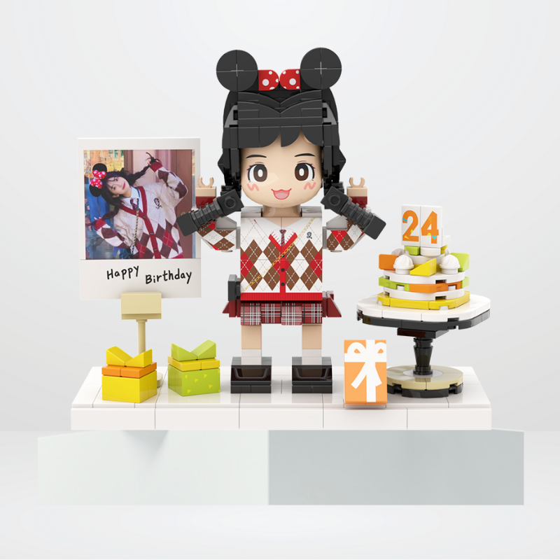 Custom Birthday Duduu Brick Figure with Photo Stand 1 Person