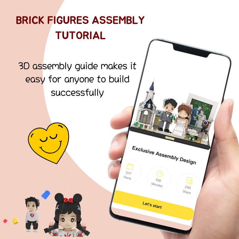 Custom Wedding Round Face Brick Figure with Photo Display 2 Person