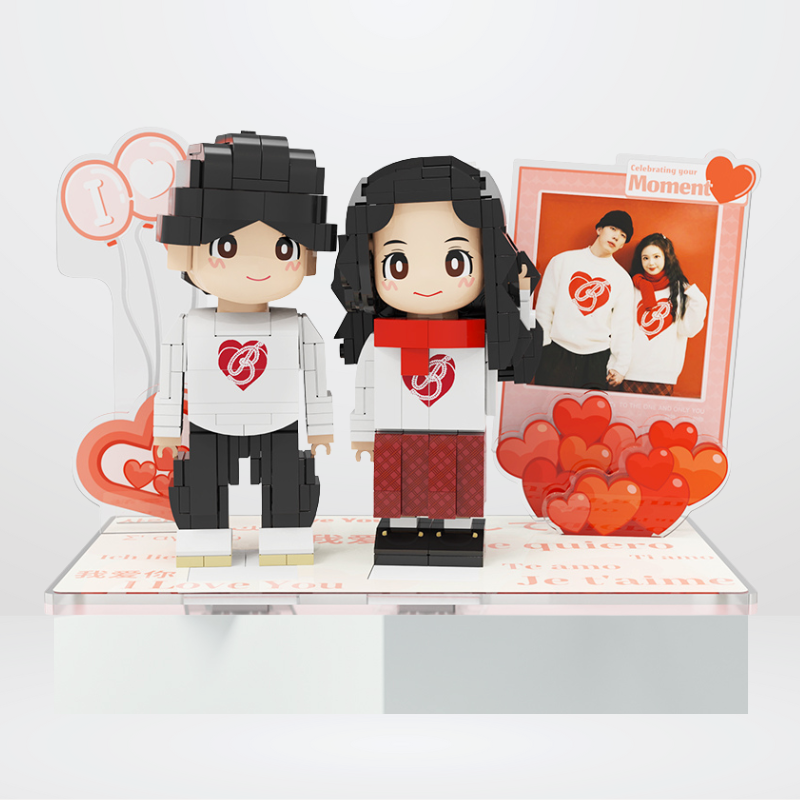 Custom Love Duduu Brick Figure with Photo Stand 2 Person