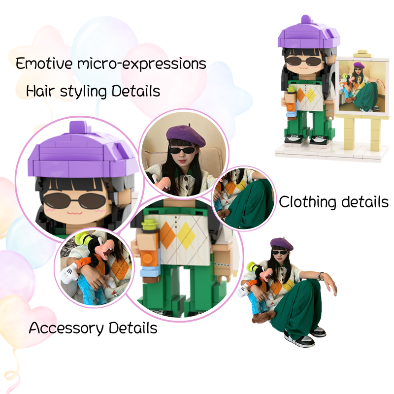 Custom Round Face Brick Figure with Easel Photo Display 1 Person