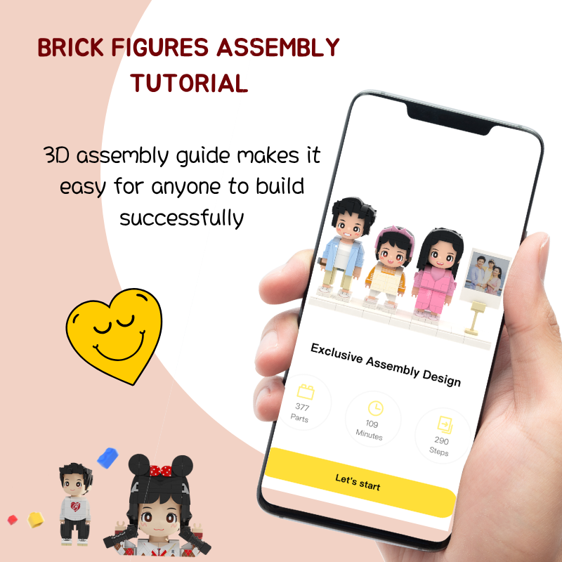 Custom Family Duduu Brick Figure with Photo Display Stand 3 Person