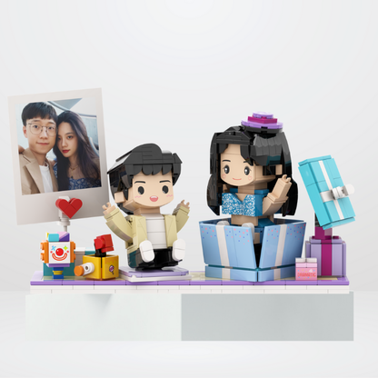 Custom Suprise Round Face Brick Figure with Photo Stand 2 Person