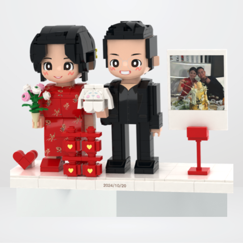 Custom Wedding Duduu Brick Figure with Photo Display Stand 2 Person