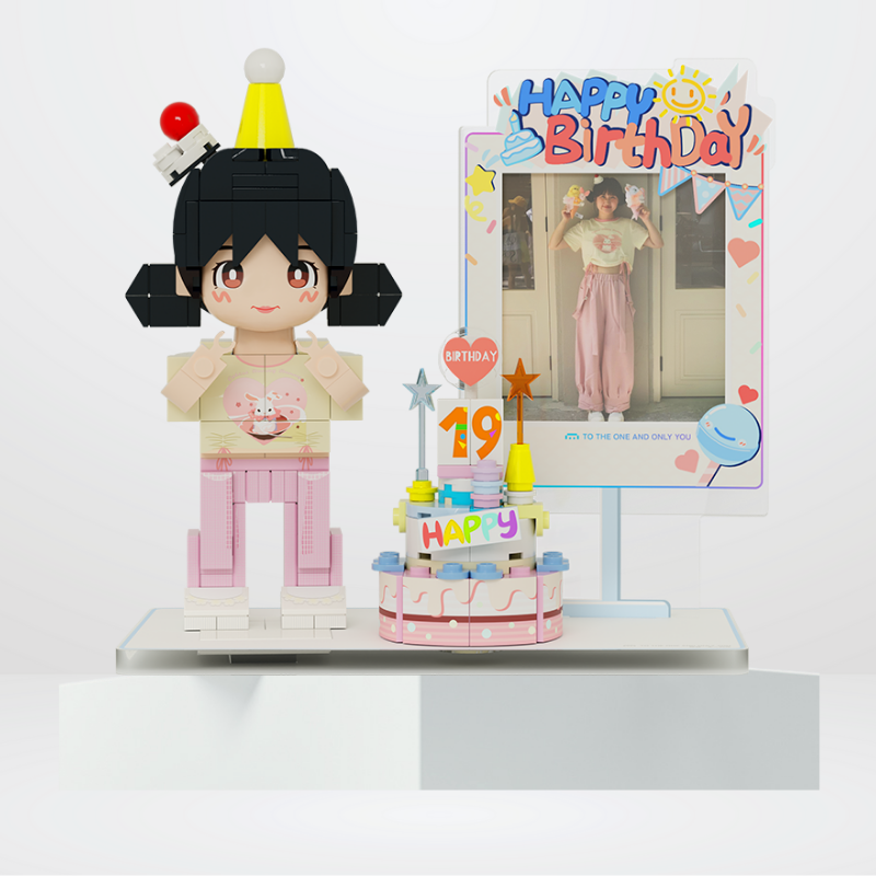 Custom Birthday Duduu Brick Figure with Photo Display 1 Person
