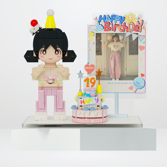 Custom Birthday Duduu Brick Figure with Photo Display 1 Person