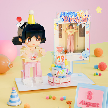 Custom Birthday Duduu Brick Figure with Photo Display 1 Person