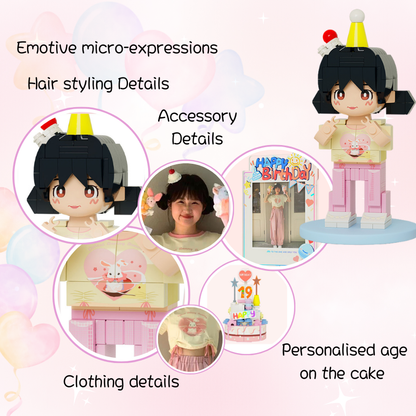 Custom Birthday Duduu Brick Figure with Photo Display 1 Person