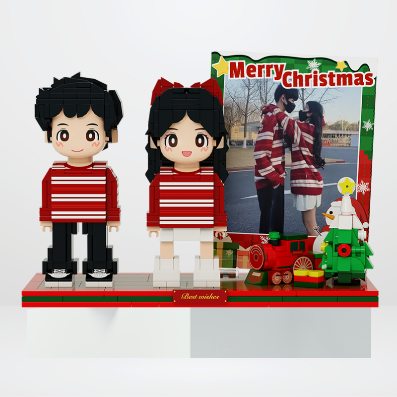 Custom Christmas Duduu Brick Figure with Photo Display 2 Person