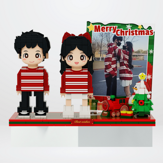 Custom Christmas Duduu Brick Figure with Photo Display 2 Person