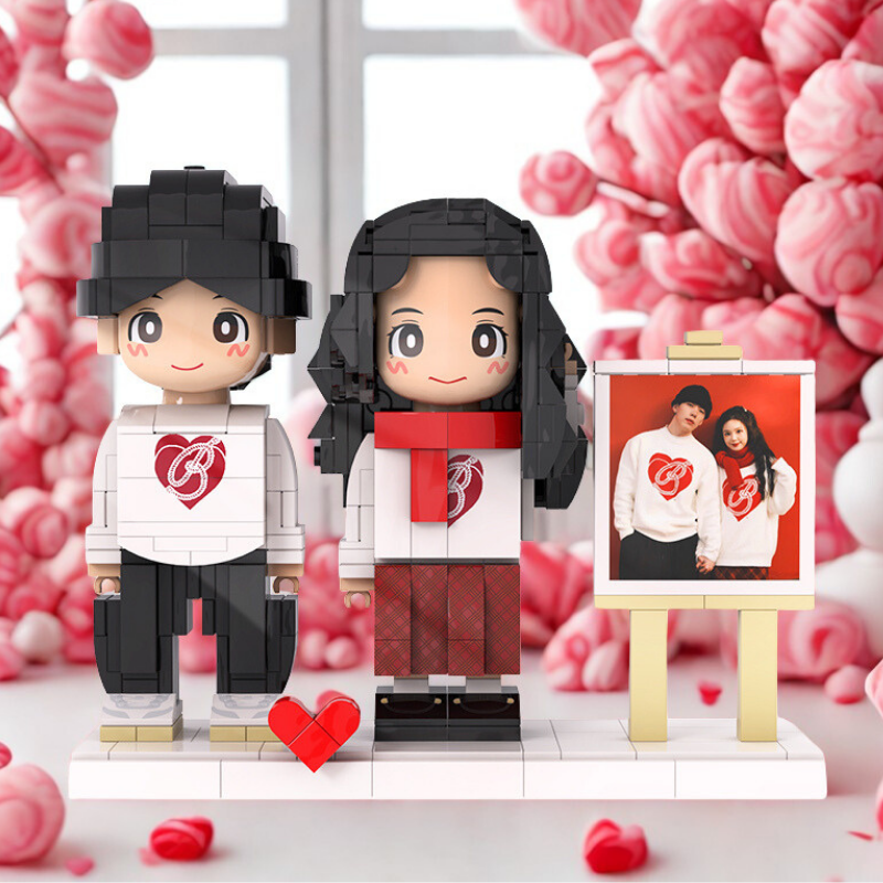 Custom Duduu Brick Figure with Easel Photo Display 2 Person