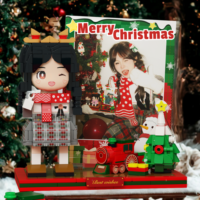 Custom Christmas Duduu Brick Figure with Photo Display 1 Person