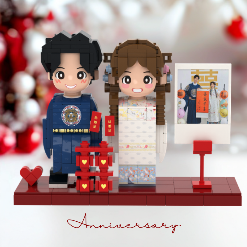 Custom Wedding Duduu Brick Figure with Photo Display Stand 2 Person