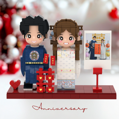 Custom Wedding Duduu Brick Figure with Photo Display Stand 2 Person