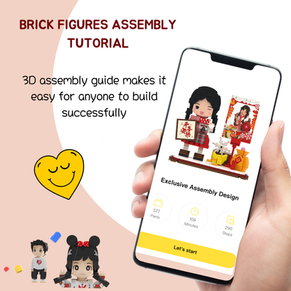 Custom New Year Round Face Brick Figure with Photo Display 1 Person