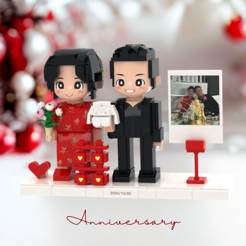 Custom Wedding Duduu Brick Figure with Photo Display Stand 2 Person