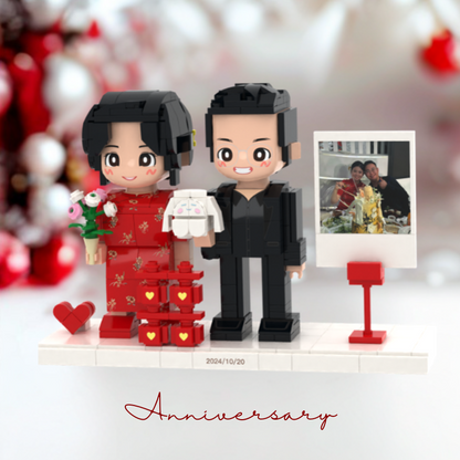 Custom Wedding Duduu Brick Figure with Photo Display Stand 2 Person