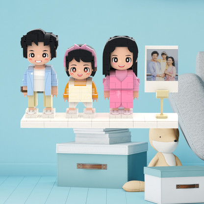 Custom Family Duduu Brick Figure with Photo Display Stand 3 Person