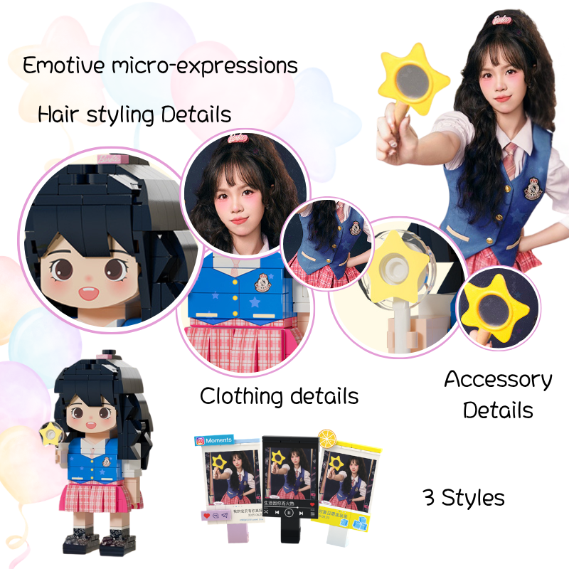 Custom Round Face Brick Figure with Themed Photo Display 1 Person