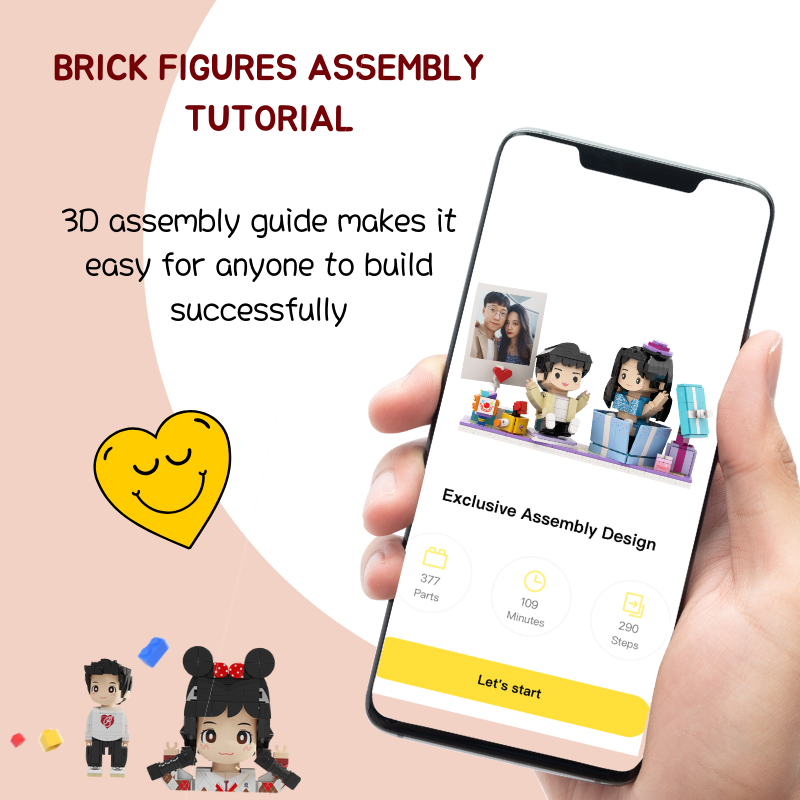 Custom Suprise Round Face Brick Figure with Photo Stand 2 Person