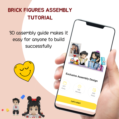 Custom Suprise Round Face Brick Figure with Photo Stand 2 Person