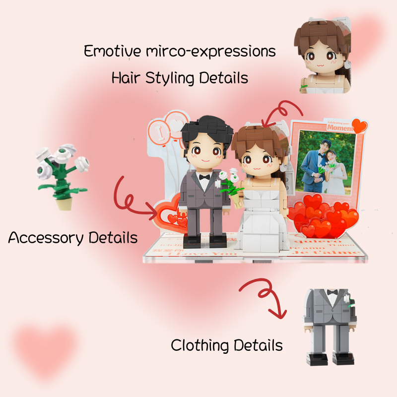 Custom Love Duduu Brick Figure with Photo Stand 2 Person