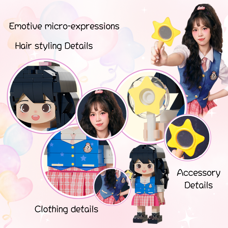 Custom Birthday Round Face Brick Figure with Photo Display 1 Person