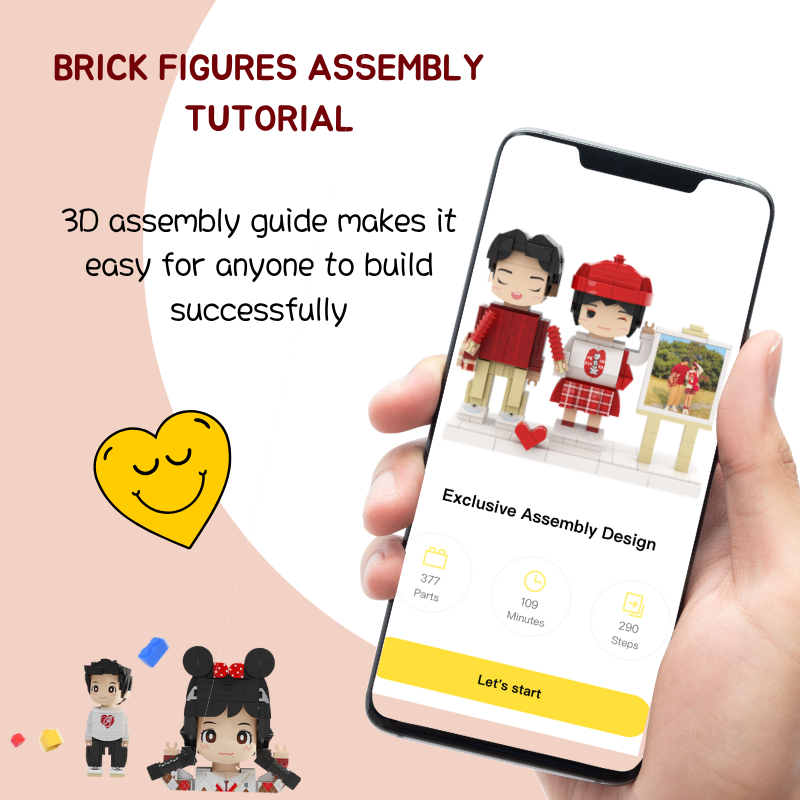 Custom Round Face Brick Figure with Easel Photo Display 2 Person