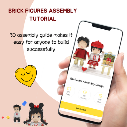 Custom Round Face Brick Figure with Easel Photo Display 2 Person