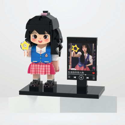 Custom Round Face Brick Figure with Themed Photo Display 1 Person