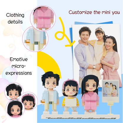 Custom Family Duduu Brick Figure with Photo Display Stand 3 Person