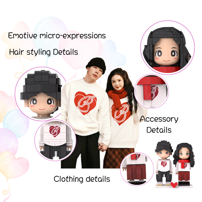 Custom Duduu Brick Figure with Photo Display Stand 2 Person