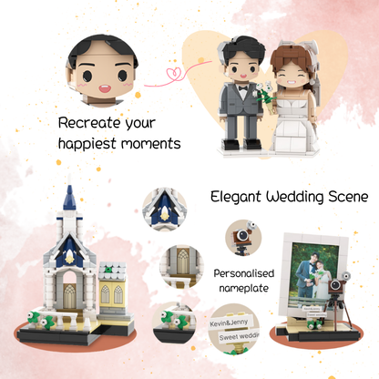 Custom Wedding Round Face Brick Figure with Photo Display 2 Person