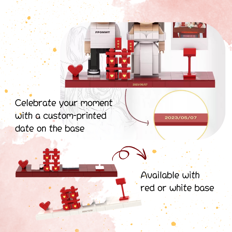 Custom Wedding Duduu Brick Figure with Photo Display Stand 2 Person