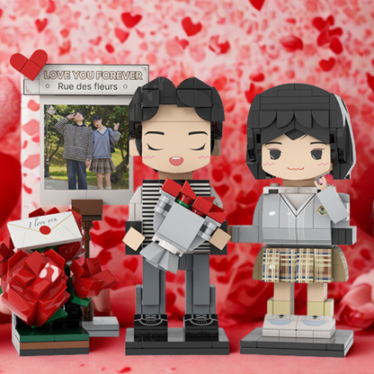 Custom Couple Round Face Brick Figure with Photo Display 2 Person