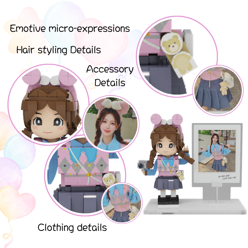 Custom Duduu Brick Figure with Photo Display 1 Person