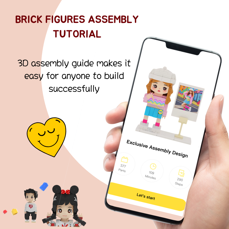 Custom Round Face Brick Figure with Photo Display Stand 1 Person