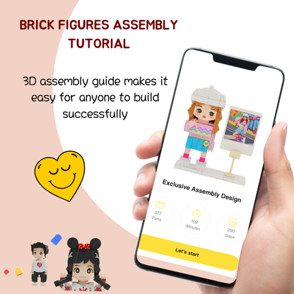 Custom Round Face Brick Figure with Photo Display Stand 1 Person