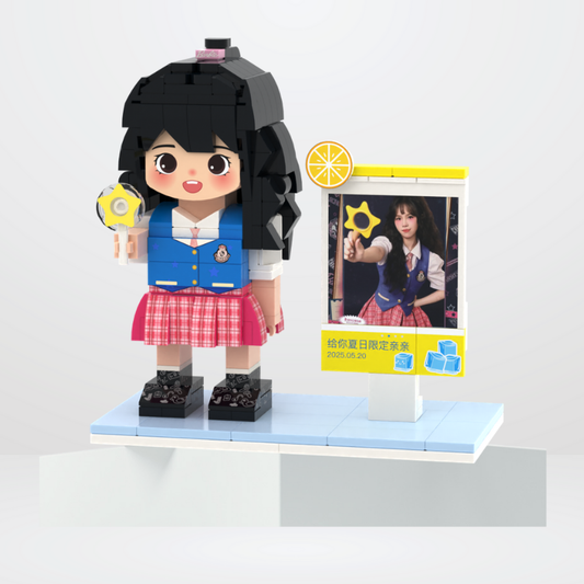 Custom Round Face Brick Figure with Themed Photo Display 1 Person