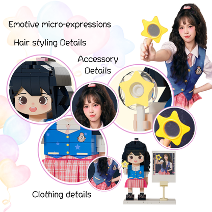 Custom Round Face Brick Figure with Photo Display Stand 1 Person