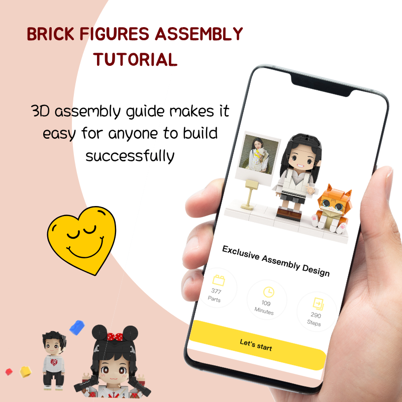 Custom Round Face Brick Figure with Cat and Photo Display 1 Person